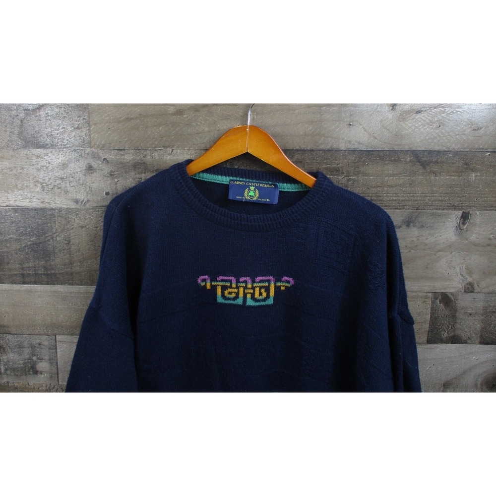 Blarney Castle Designs Sweater Mens XL Navy Pullover Irish 90s Vintage Knit